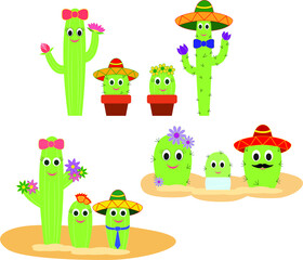 Cartoon Cactus Colorful Vector Illustrations 