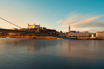 Bratislava historical center with the castle over Danube river, Bratislava, Slovakia