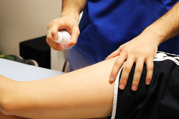 Application of cold spray for dry needling soreness.
