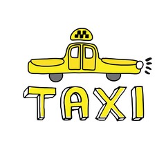 Taxi. Yellow machine with the image of checkers.