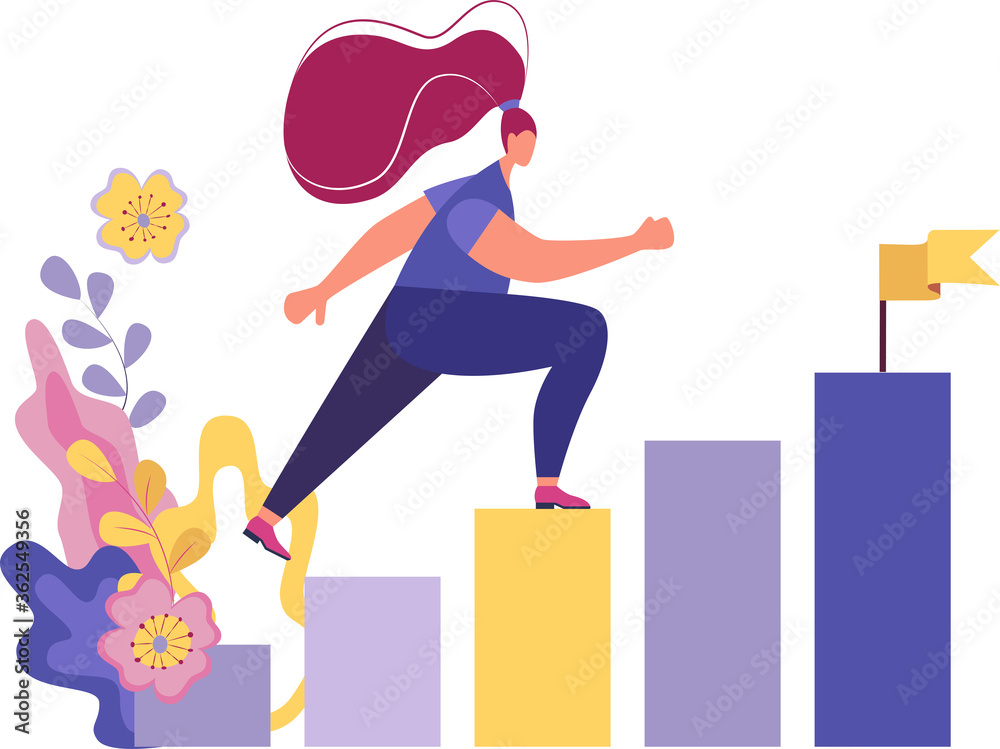 Wall mural vector illustration, people run to their goal on the column of columns, move up motivation, the path