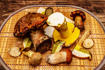 Fresh forest mushrooms. Assorted gourmet porcini and boletus