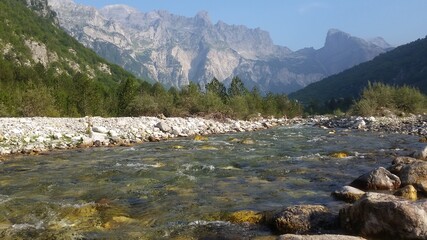 Mountains and crystal clear streams in the Albania Alps