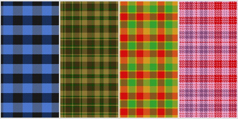 set of red, green, blue colors tartan traditional ornament repeatable pattern, textile texture from plaid, tablecloths, shirts, clothes, dresses, bedding, blankets. editable vector illustration