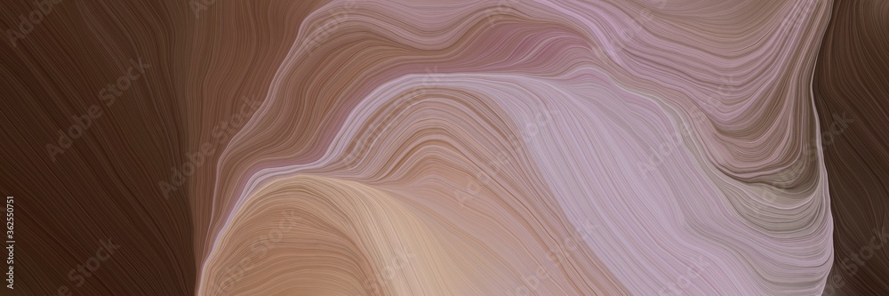 Poster inconspicuous banner with colorful smooth swirl waves background design with rosy brown, very dark p