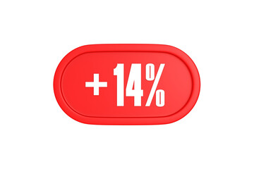 14 Percent increase 3d sign in red color isolated on white background, 3d illustration.