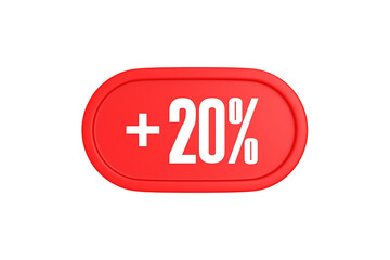 20 Percent increase 3d sign in red color isolated on white background, 3d illustration.