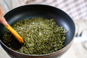grilling toasting roasting pumpkin seed cereal