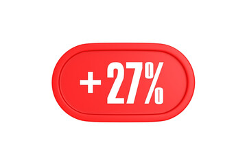 27 Percent increase 3d sign in red color isolated on white background, 3d illustration.
