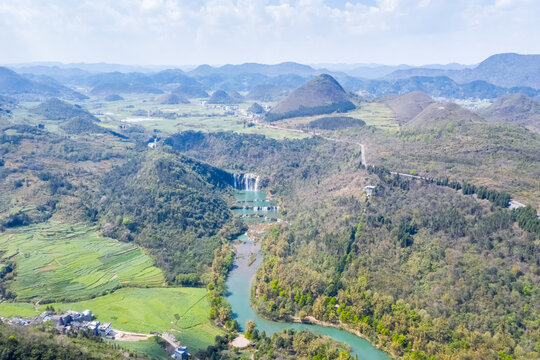 aerial view of luoping kowloon waterfalls group