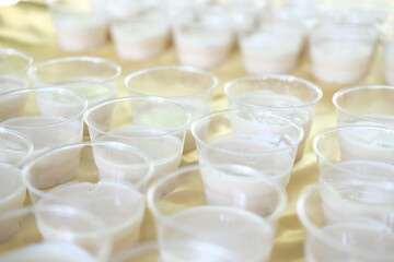 soy milk pudding in plastic cup. vegan dessert