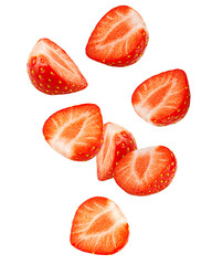 Falling strawberry isolated on white background, clipping path, full depth of field © grey