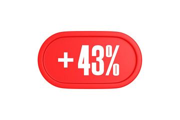 43 Percent increase 3d sign in red color isolated on white background, 3d illustration.