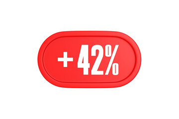 42 Percent increase 3d sign in red color isolated on white background, 3d illustration.