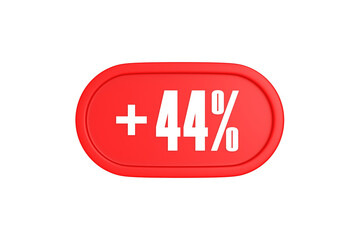 44 Percent increase 3d sign in red color isolated on white background, 3d illustration.