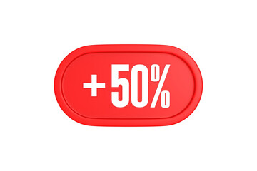 50 Percent increase 3d sign in red color isolated on white background, 3d illustration.