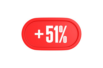 51 Percent increase 3d sign in red color isolated on white background, 3d illustration.
