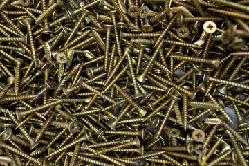 pile of screws close up, hardware store