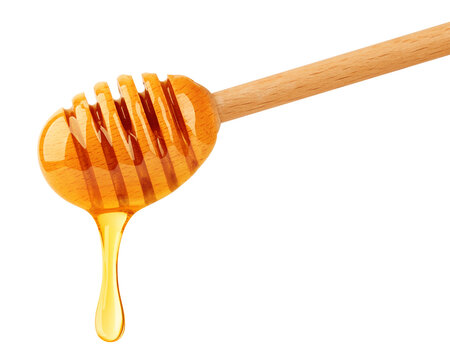 Honey dripping isolated on white background, clipping path, full depth of field