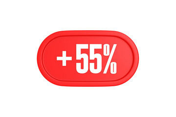 55 Percent increase 3d sign in red color isolated on white background, 3d illustration.