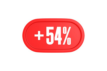 54 Percent increase 3d sign in red color isolated on white background, 3d illustration.