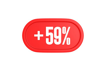 59 Percent increase 3d sign in red color isolated on white background, 3d illustration.