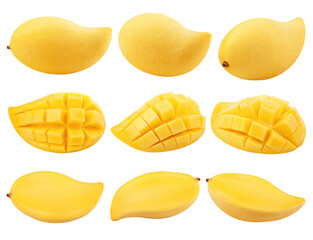 yellow mango isolated on white background, clipping path, full depth of field