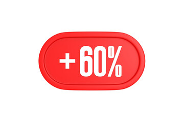 60 Percent increase 3d sign in red color isolated on white background, 3d illustration.