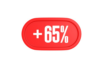 65 Percent increase 3d sign in red color isolated on white background, 3d illustration.