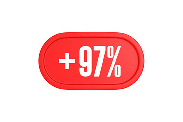 97 Percent increase 3d sign in red color isolated on white background, 3d illustration.