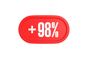 98 Percent increase 3d sign in red color isolated on white background, 3d illustration.