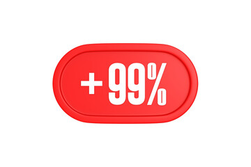 99 Percent increase 3d sign in red color isolated on white background, 3d illustration.