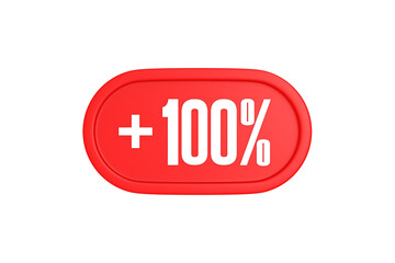 100 Percent increase 3d sign in red color isolated on white background, 3d illustration.