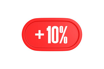 10 Percent increase 3d sign in red color isolated on white background, 3d illustration.