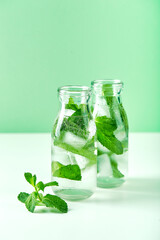Fresh lemonade with mint in glasses