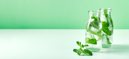 Fresh lemonade with mint in glasses