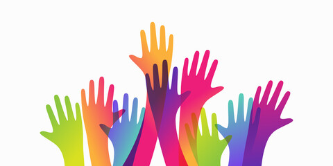 Fototapeta premium Colorful up hands. Charity teamwork vector concept illustration