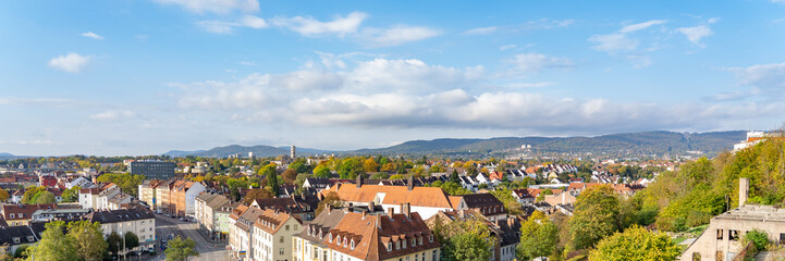 Fototapeta na wymiar Panoramic view over the rooftops of Kassel, Germany, October 13, 2019