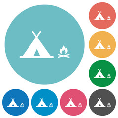 Camping flat round icons