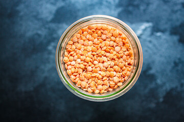 lentils bean Menu concept serving size. food background top view copy space for text organic healthy eating raw