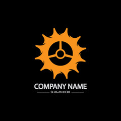 Gear vector logo isolated on a black background. Icon silhouette design template. Simple symbol concept in flat style. Abstract sign  pictogram for web  mobile and infographics.