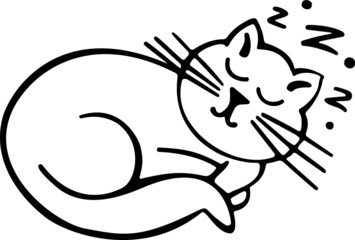 sleeping cat-black and white linear drawing, design element