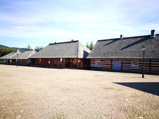 Fototapeta premium Vintage village. Artistic look in colours. Countryside scansen in Sanok, Poland.