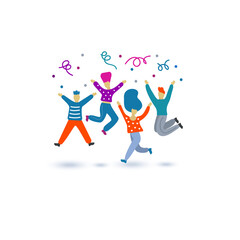 Friends jumping, doodles cartoon characters