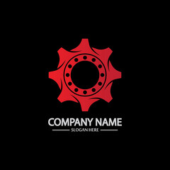 Fototapeta premium Gear vector logo isolated on a black background. Icon silhouette design template. Simple symbol concept in flat style. Abstract sign pictogram for web mobile and infographics.