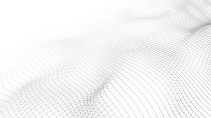 Low poly shape with connecting black dots and lines on light background.Abstract polygonal white space background . Dynamic particles wave.Big data visualization 3D. Digital landscape.
