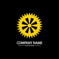 Gear vector logo isolated on a black background. Icon silhouette design template. Simple symbol concept in flat style. Abstract sign  pictogram for web  mobile and infographics.