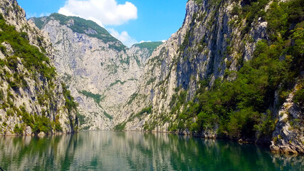Fototapeta na wymiar Towering mountains of Valbona Valley National Park, Albanian Alps