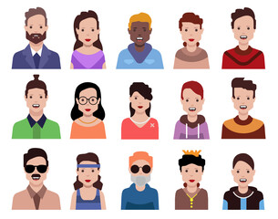 User avatars, avatars with empty faces and heads for social network ( Male and female faces )