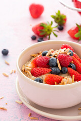 Porridge with Fresh Berry Fruits. Healthy Breakfast